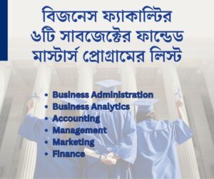বিজনেস ফ্যাকাল্টির ৬টি সাবজেক্টের ফান্ডেড মাস্টার্স প্রোগ্রামের লিস্ট