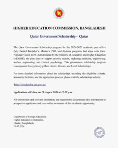 Qatar Government Scholarship for Bangladeshi Students 2026